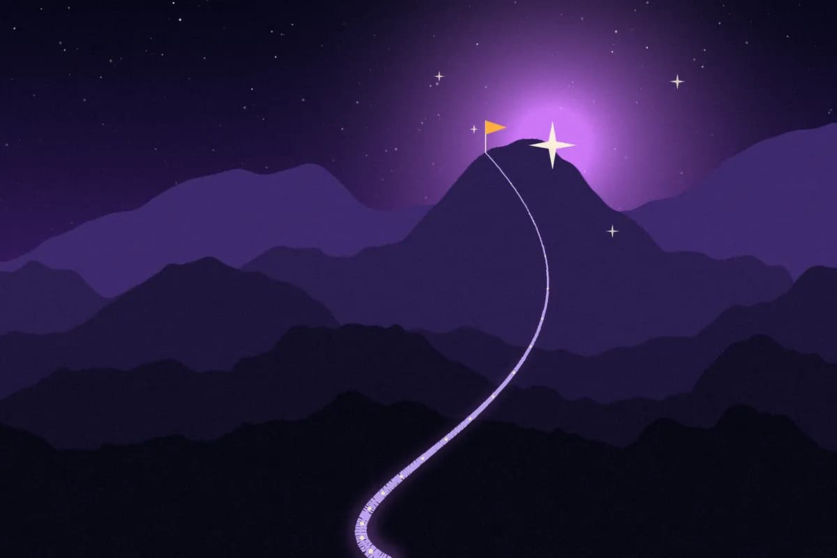 A glowing path winding up a mountain toward a bright spark